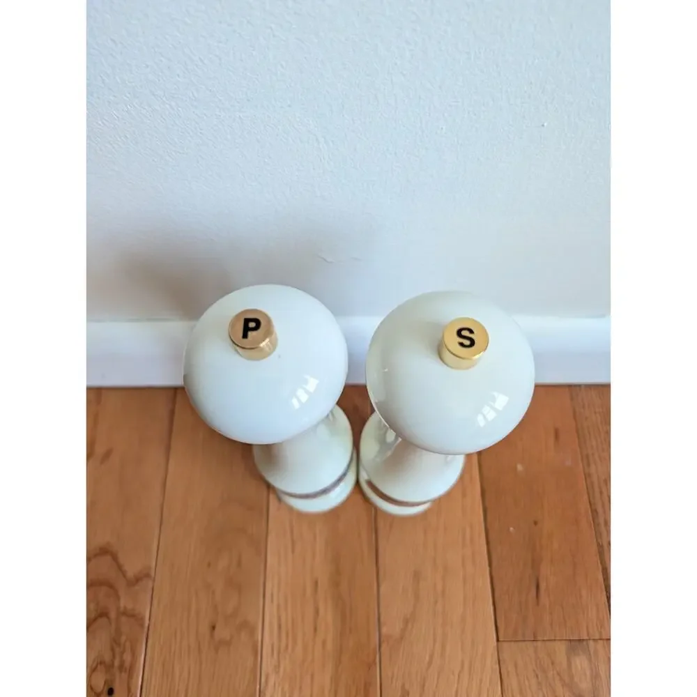 Williams Sonoma Sicilian Salt + Pepper Mills White Lacquer 9.75” Made In Italy